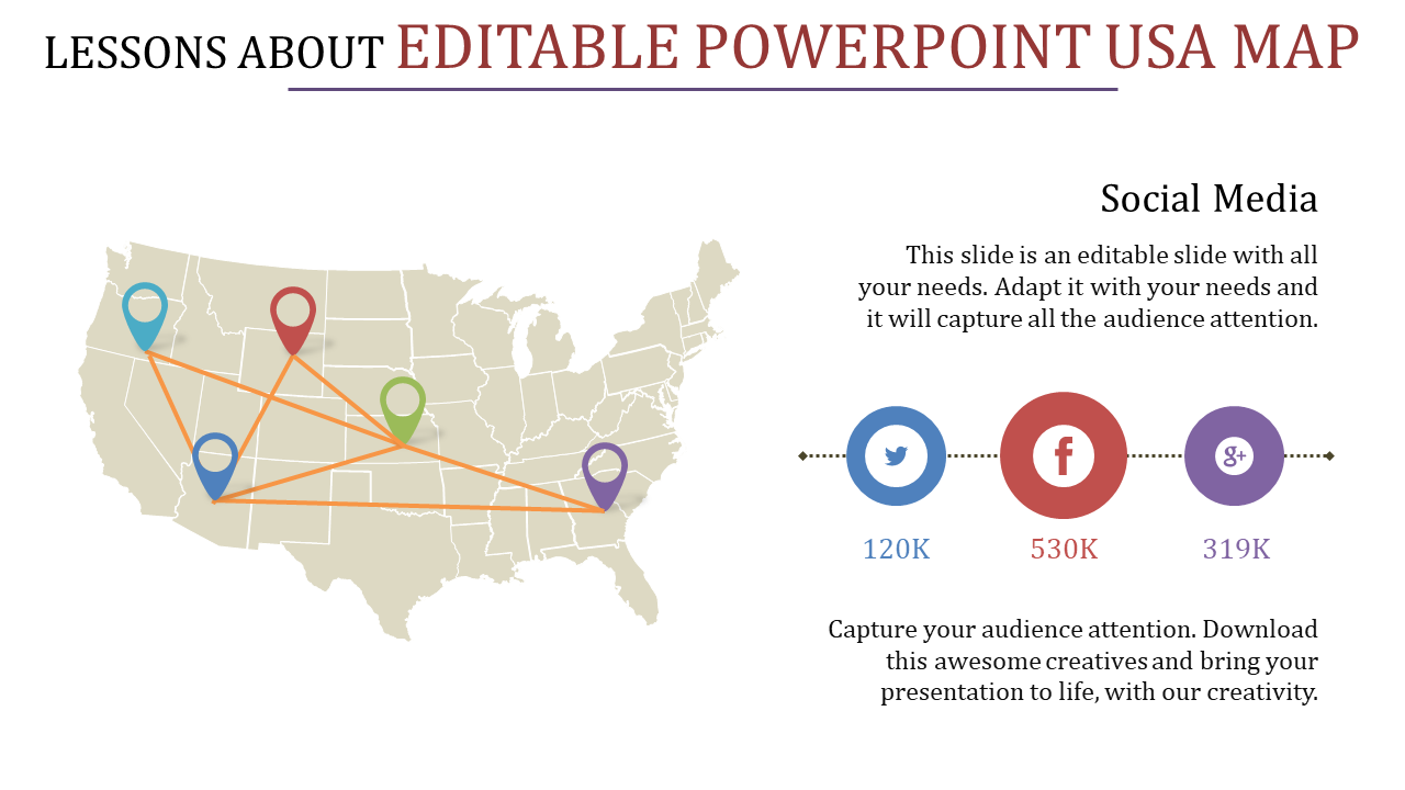 Free - Editable USA Map PowerPoint  Network Connection Presentation
